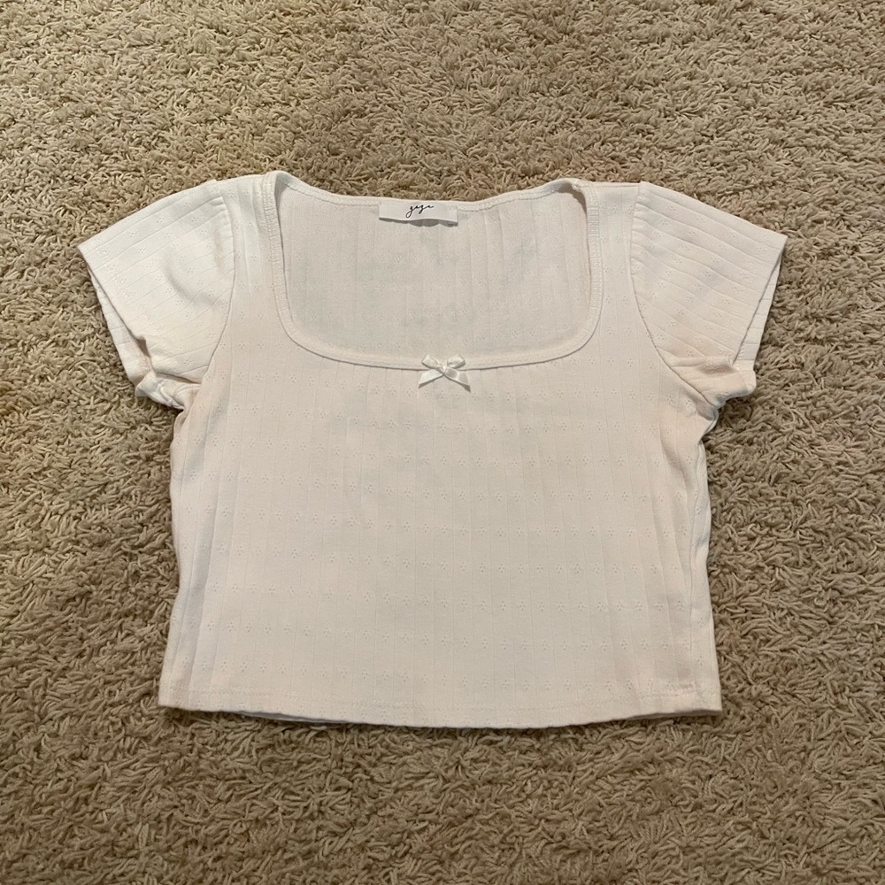 White Pointelle Bow Top